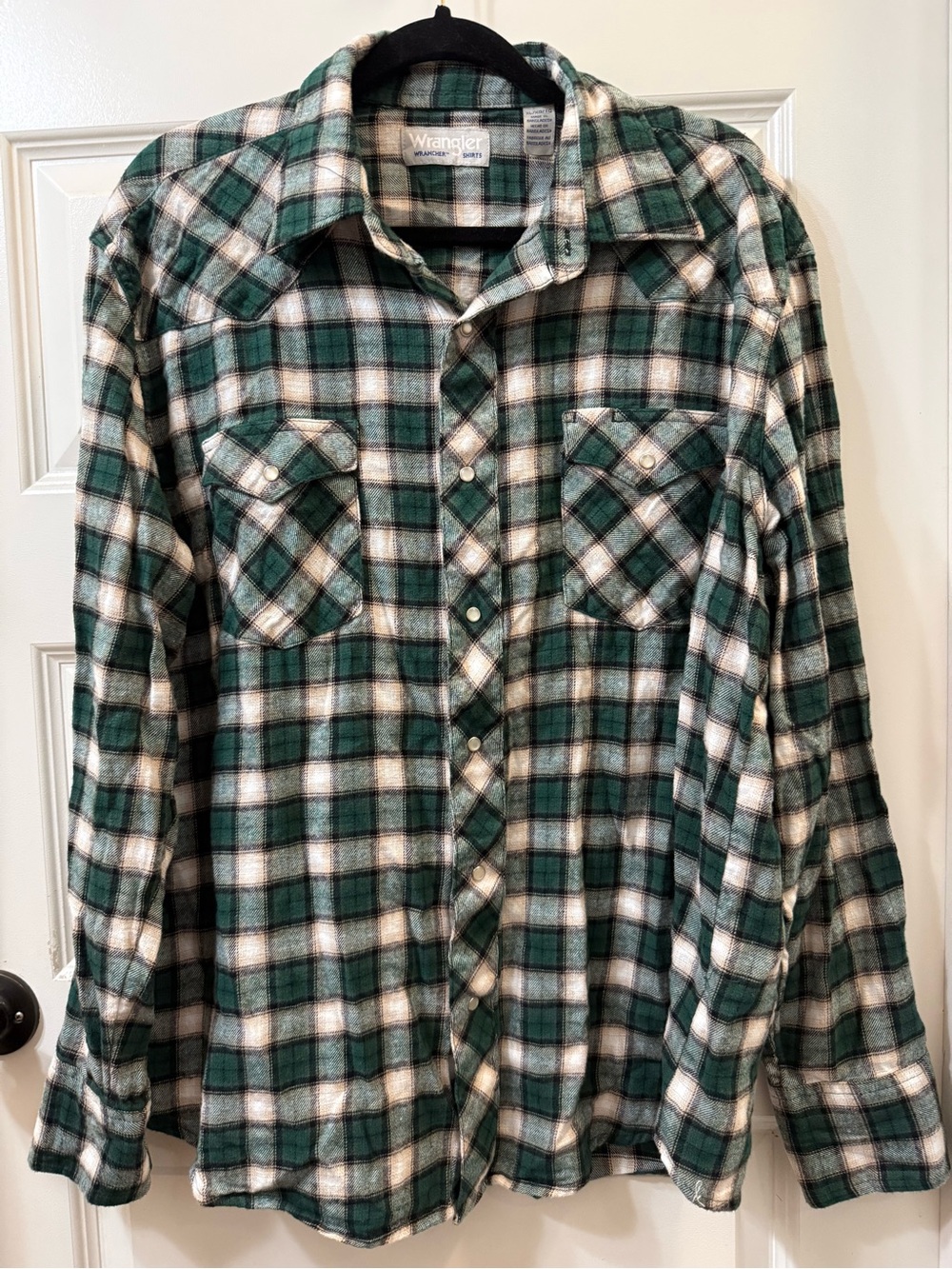 Wrangler Wrancher XL Green Plaid Pearl Snap Western Flannel Shirt Cowboy